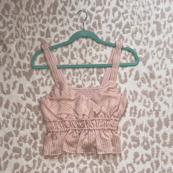 Anthropologie Maeve Pink Striped Peplum Crop Top - Picture 3 of 6